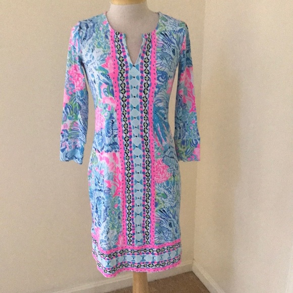 Lilly Pulitzer Dresses & Skirts - NWT! LILLY PULITZER Size XS blue with pink multi UPF 50+ Nadine dress